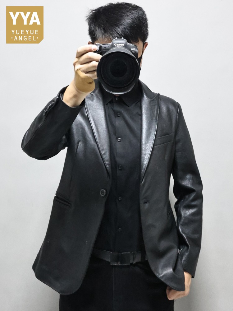 Leather Work Jacket Mens - Blazer en cuir véritable pour homme,