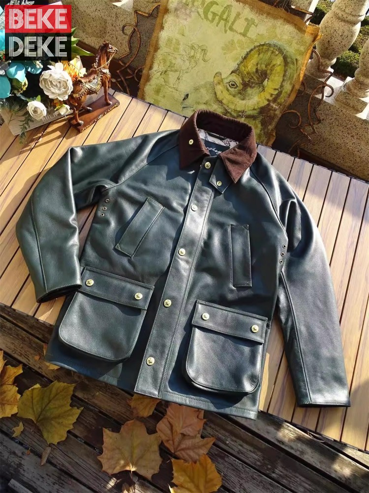 Leather Work Jacket Mens - Veste en cuir de vache véritable