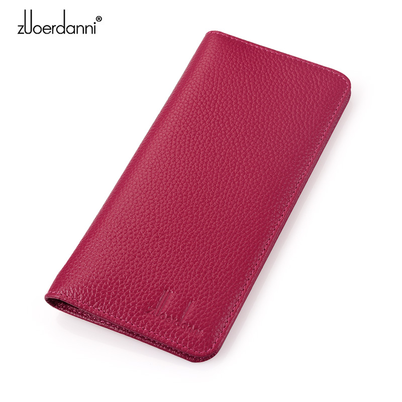 Leather Work Folder - Portefeuille ultra-mince pour femmes, long, souple,