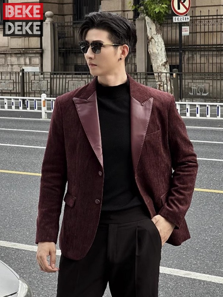 Leather Work Jacket Mens - Blazer en cuir PU coupe couvertes