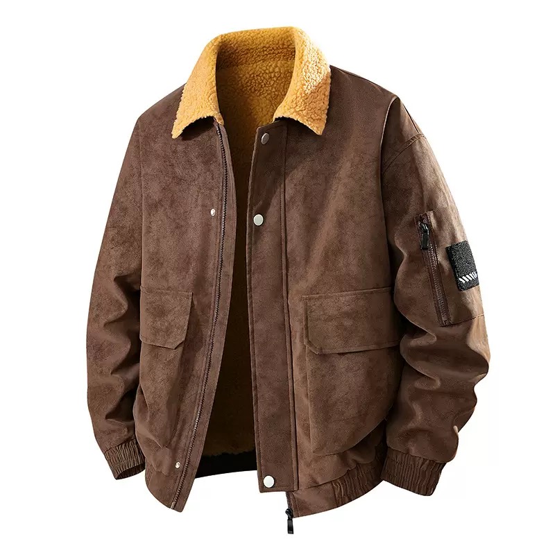 Leather Work Jacket Mens - Veste en PU rétro épaisse et