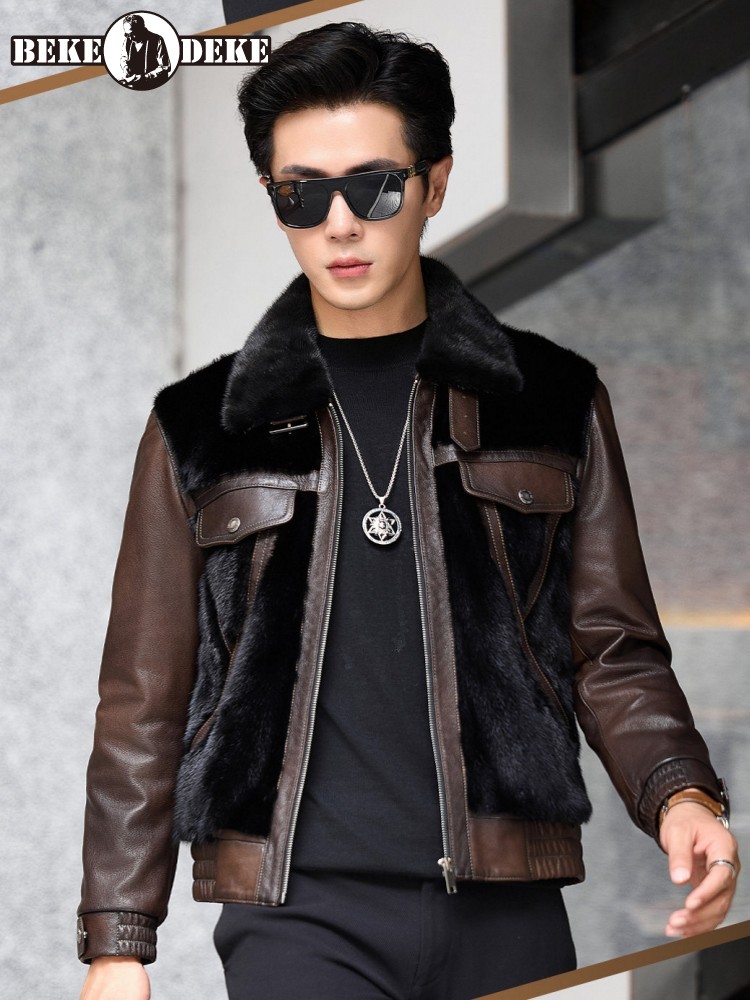 Leather Work Jacket Mens - Veste d'hiver de luxe pour hommes