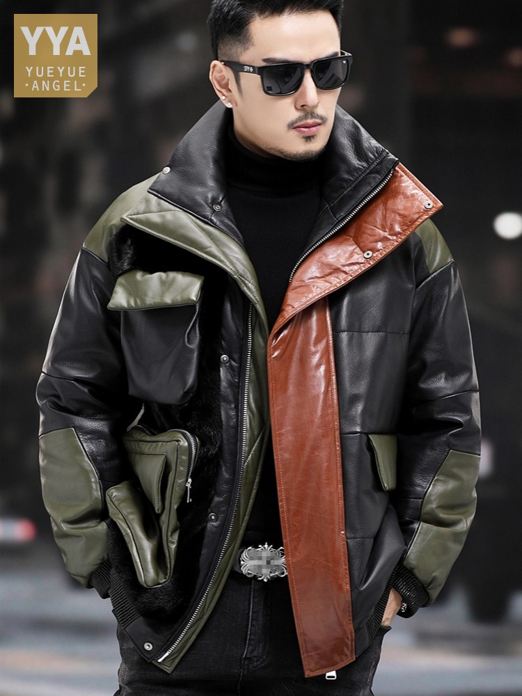 Leather Work Jacket Mens - Grande poches travail doudoune hommes hiver