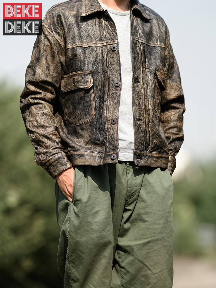 Veste vintage en peau de mouto - Leather Work Jacket Mens avis et prix