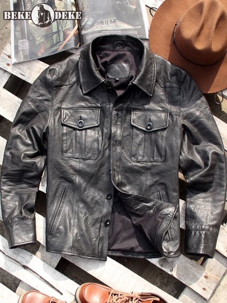 Punk hommes veste en cuir véri - Leather Work Jacket Mens avis et prix