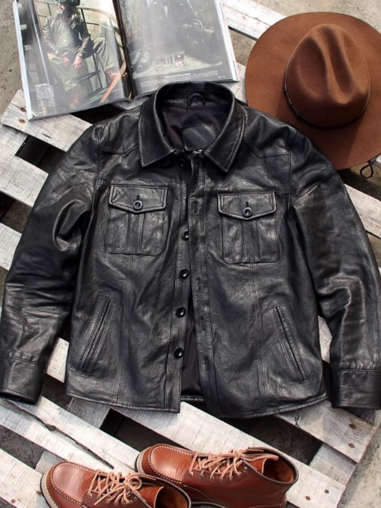 Punk hommes veste en cuir véri - Leather Work Jacket Mens avis et prix